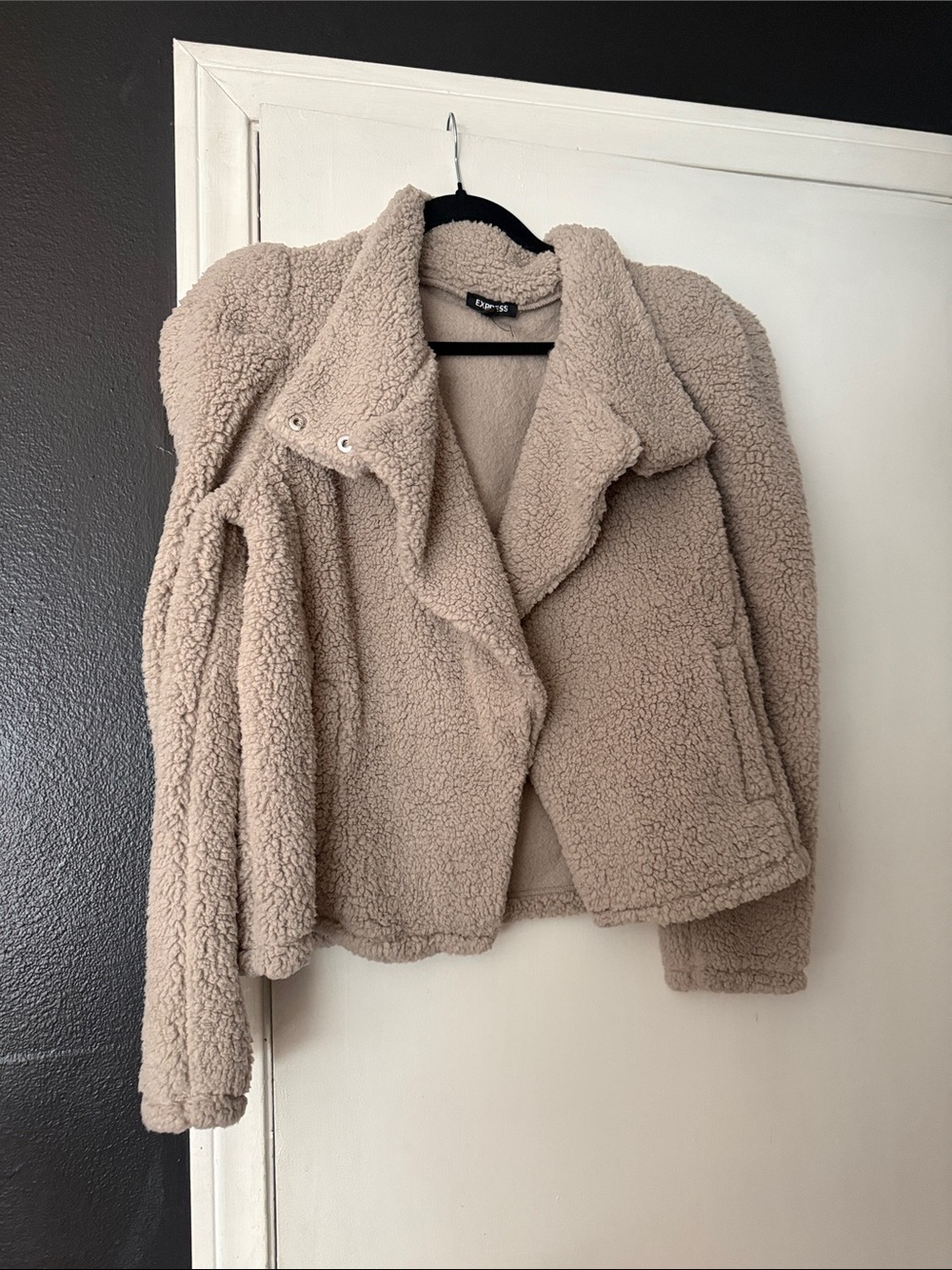 Express Plush Teddy Sherpa Jacket in Beige